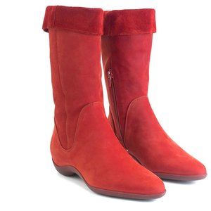John Fluevog Power up Aspiration Red Suede Mid-Calf Boots size 8 US (38 EU)